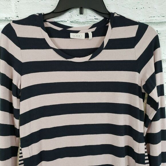 LOGO by Lori Goldstein Knit Stripe Top  Contrast Side Long Sleeve shirt - Picture 7 of 8